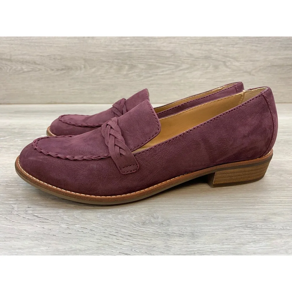 Earth Etedie Burgundy Leather Braided Loafers Women's 7M Purple Slip On Shoes